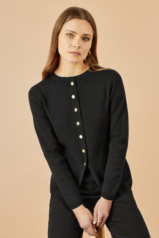 Black Knitted Fitted Button Down Peplum Cardigan Yumi