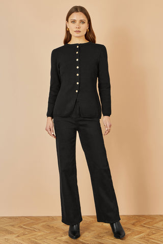 Black Knitted Fitted Button Down Peplum Cardigan Yumi