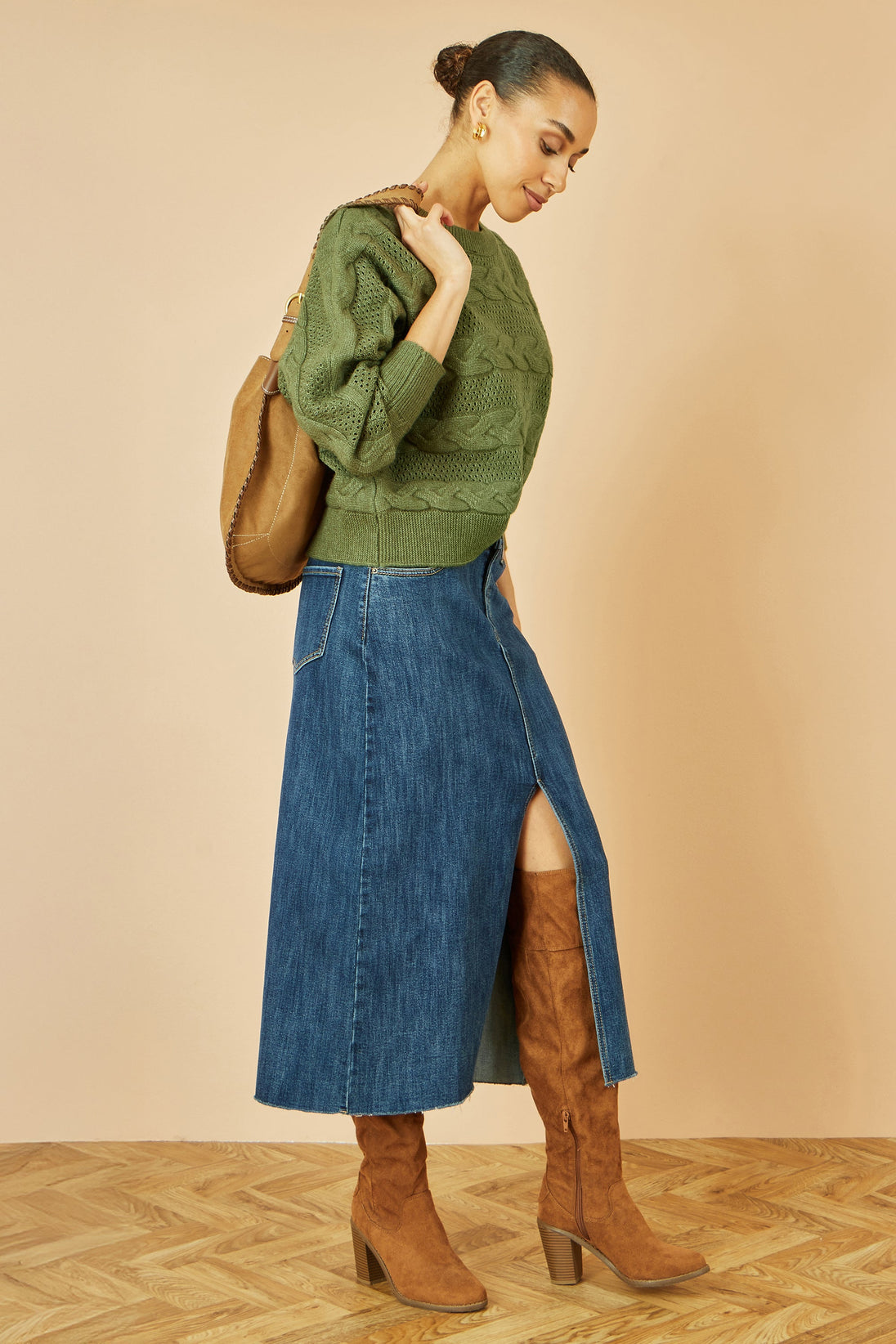 Green Cable Knit Relaxed Fit Jumper Yumi