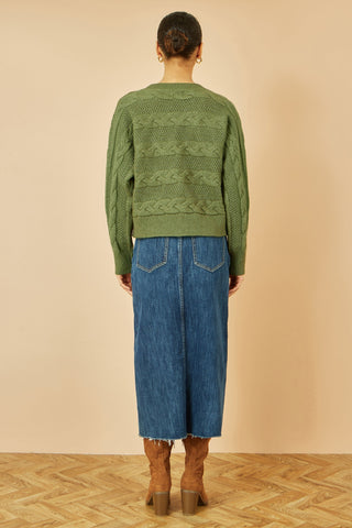 Green Cable Knit Relaxed Fit Jumper Yumi