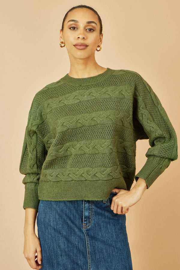 Green Cable Knit Relaxed Fit Jumper Yumi