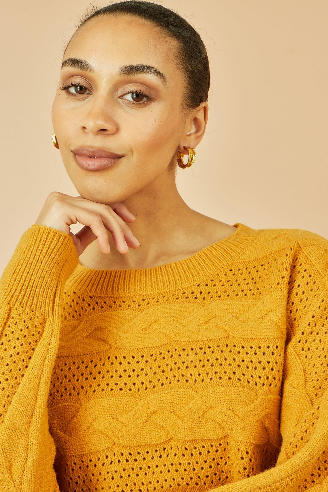 Mustard Cable Knit Relaxed Fit Jumper Yumi