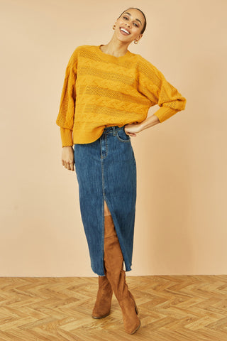 Mustard Cable Knit Relaxed Fit Jumper Yumi
