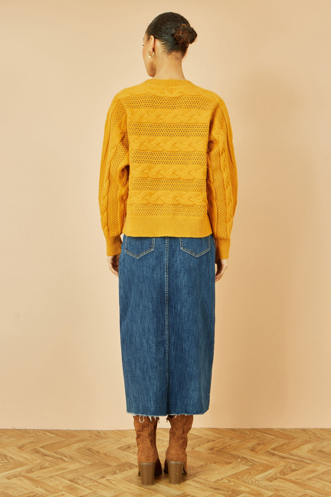 Mustard Cable Knit Relaxed Fit Jumper Yumi