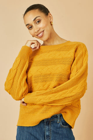 Mustard Cable Knit Relaxed Fit Jumper Yumi