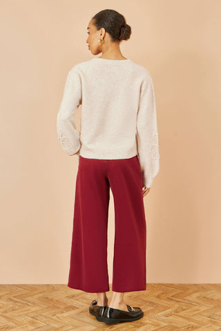 Oatmeal Knitted Jumper With Floral Applique Yumi