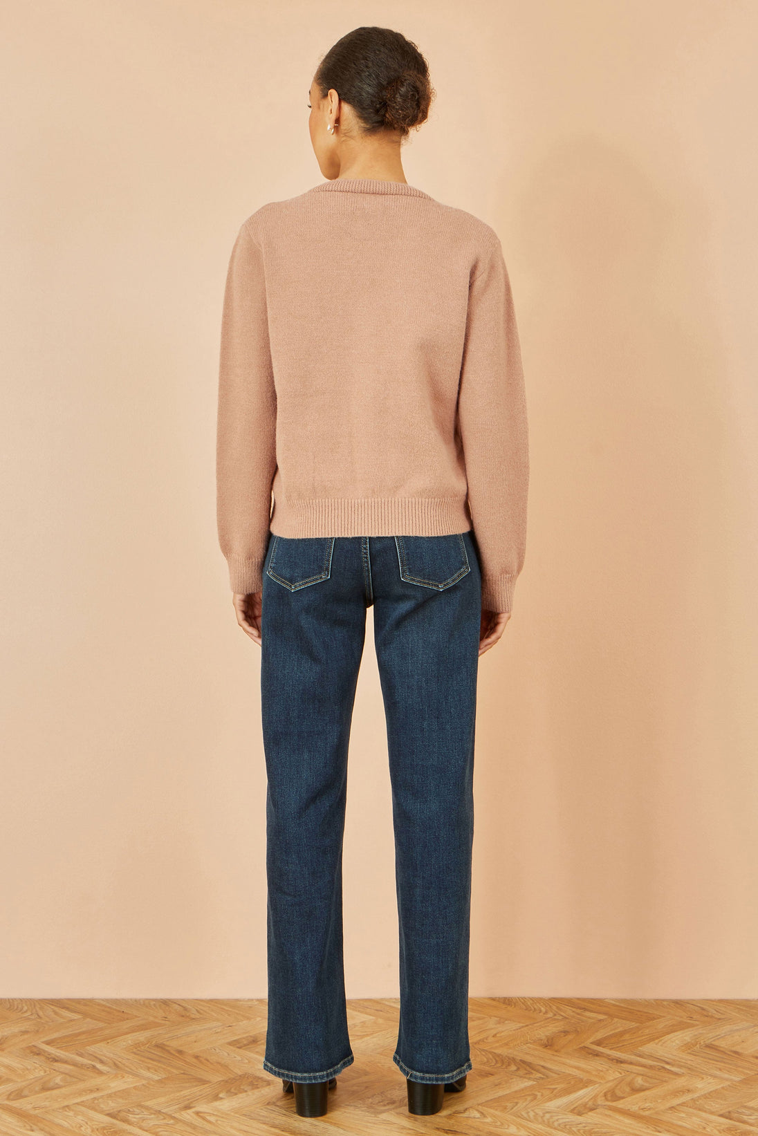 Yumi Brown Floral Embroidered Relaxed Fit Cardigan Yumi