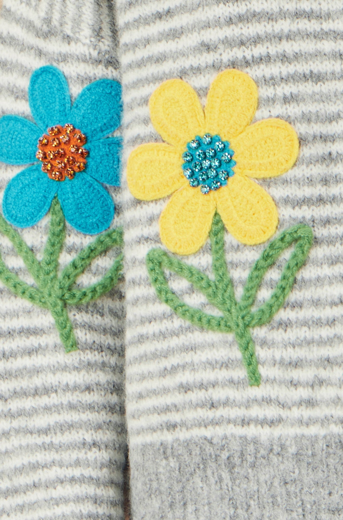 Grey Striped Relaxed Fit Jumper With Flowers - Ezeyor