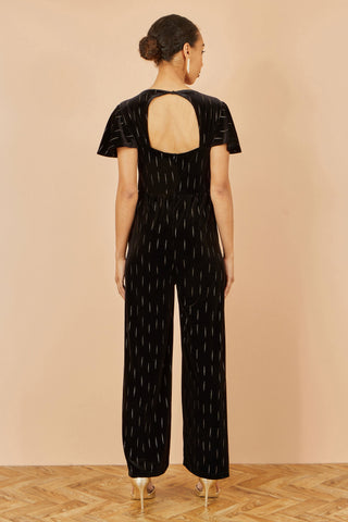 Yumi Black Foil Print Velvet Jumpsuit - Ezeyor