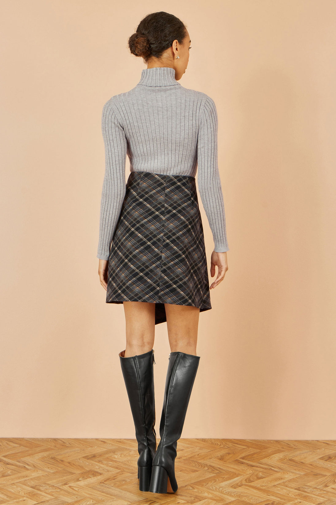 Yumi Black Check Wrap Skirt With Buckle Yumi