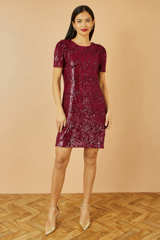 Yumi Burgundy Sequin Stretch Tunic Dress Yumi