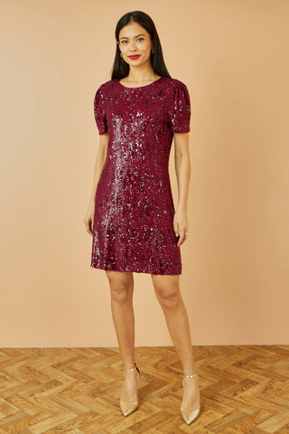 Yumi Burgundy Sequin Stretch Tunic Dress Yumi