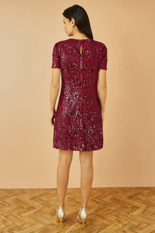 Yumi Burgundy Sequin Stretch Tunic Dress Yumi