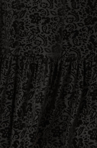 Yumi Black Floral Velour Velvet Twist Waist Midi Dress Yumi