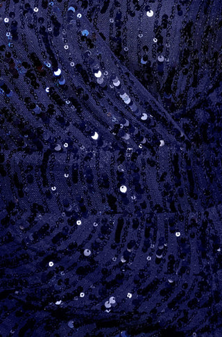 Navy Sequin Fitted Wrap Dress With Split Hem - Ezeyor