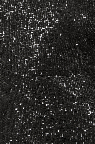 Black Sequin Fitted Midi Dress With Flute Sleeves - Ezeyor