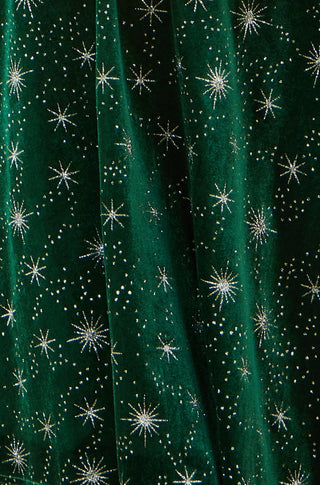 Green Starburst Foil Print Long Sleeve Skater Dress - Ezeyor