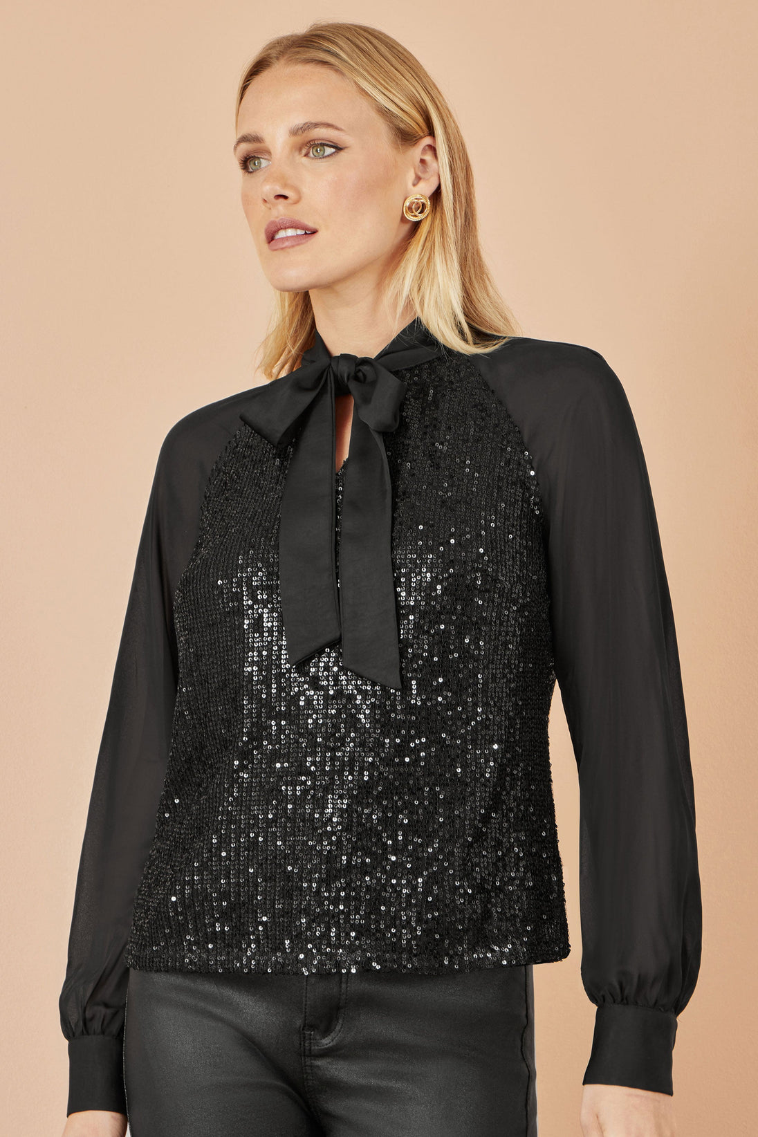 Yumi Black Sequin Bow Top Yumi