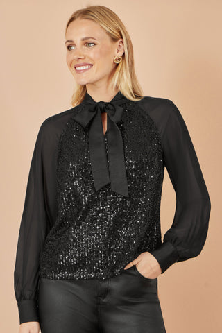 Yumi Black Sequin Bow Top Yumi