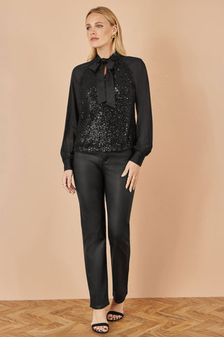 Yumi Black Sequin Bow Top Yumi