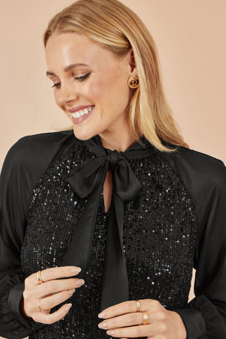 Yumi Black Sequin Bow Top Yumi