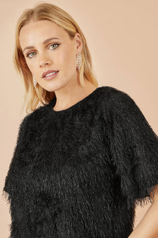 Yumi Black Lurex Fringe Relaxed Fit Top Yumi