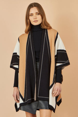 Brown Colour Block Cape - Ezeyor