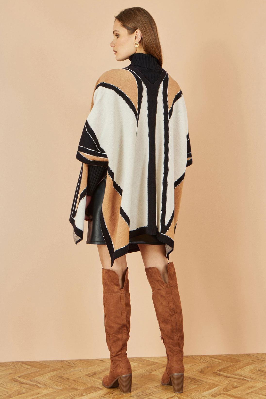 Brown Colour Block Cape - Ezeyor