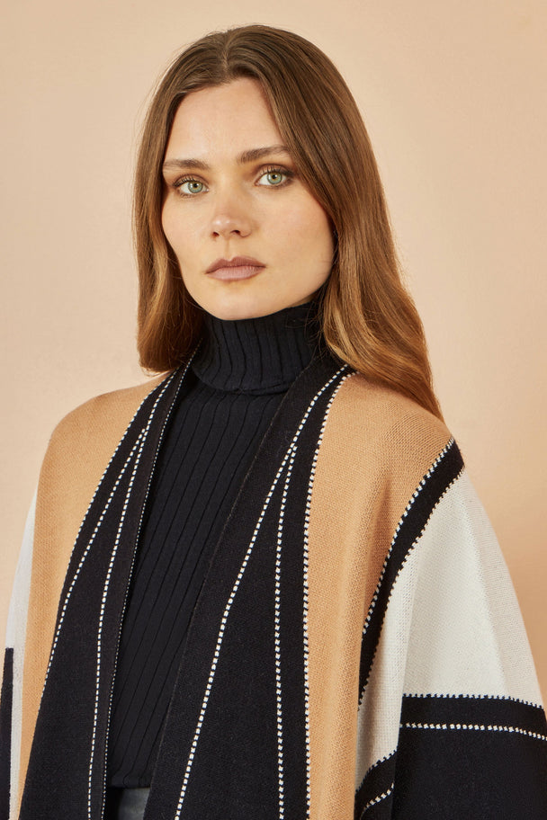 Brown Colour Block Cape - Ezeyor