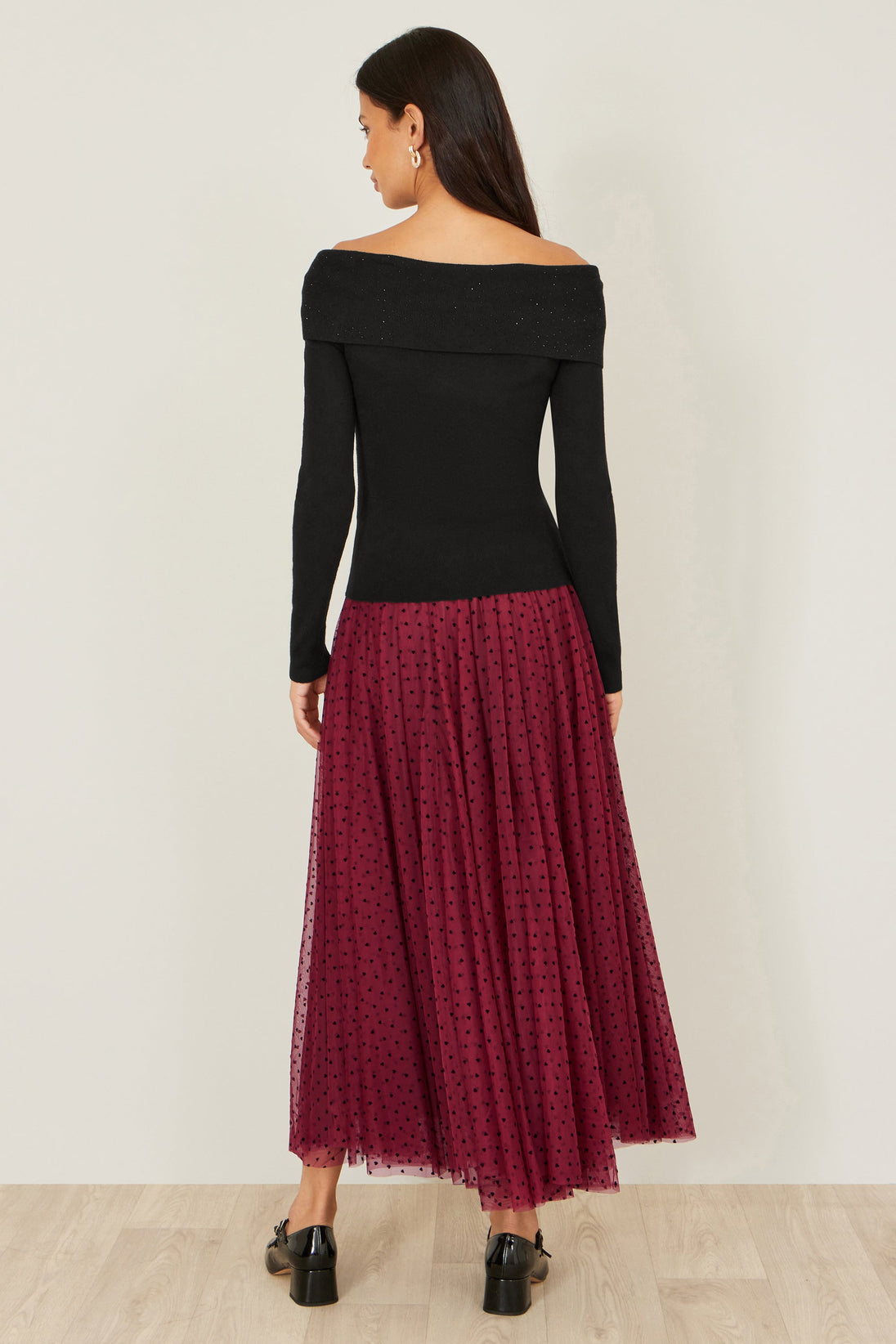 Black Sparkle Bardot Jumper With Diamante Detail - Ezeyor