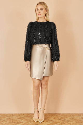 Yumi Gold Faux Leather Wrap Mini Skirt Yumi