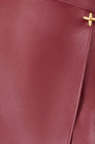 Yumi Burgundy Faux Leather Wrap Mini Skirt Yumi