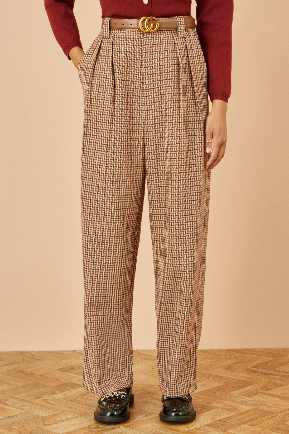 Yumi Brown Check Wide Leg Trousers Yumi