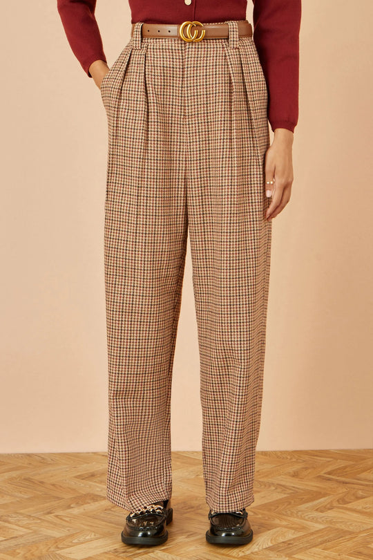 Yumi Brown Check Wide Leg Trousers Yumi