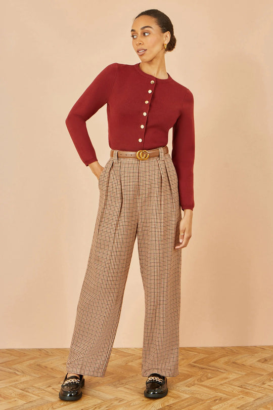 Yumi Brown Check Wide Leg Trousers Yumi