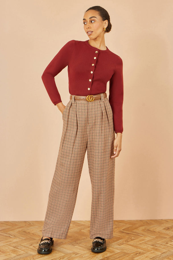 Yumi Brown Check Wide Leg Trousers Yumi
