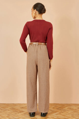 Yumi Brown Check Wide Leg Trousers Yumi