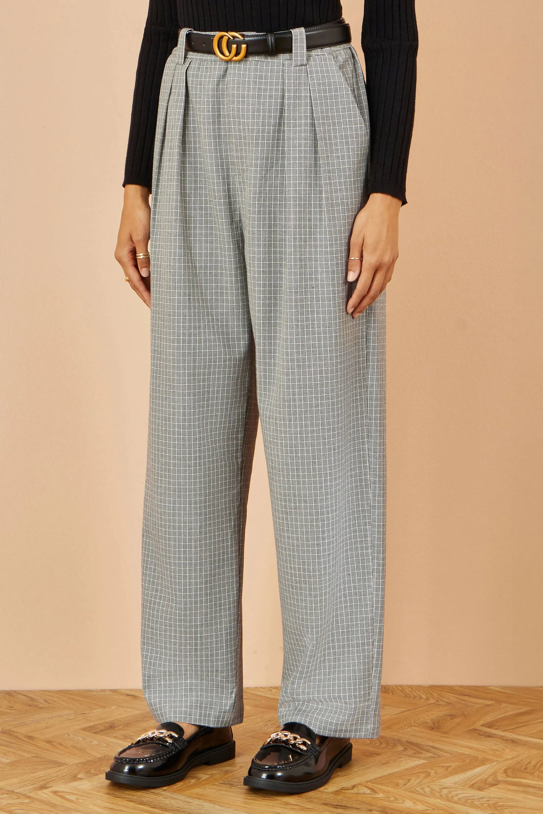 Yumi Grey Check Wide Leg Trousers Yumi