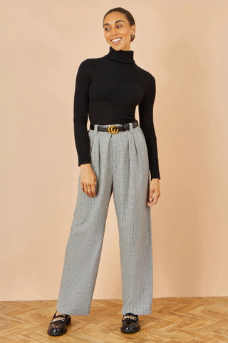 Yumi Grey Check Wide Leg Trousers Yumi