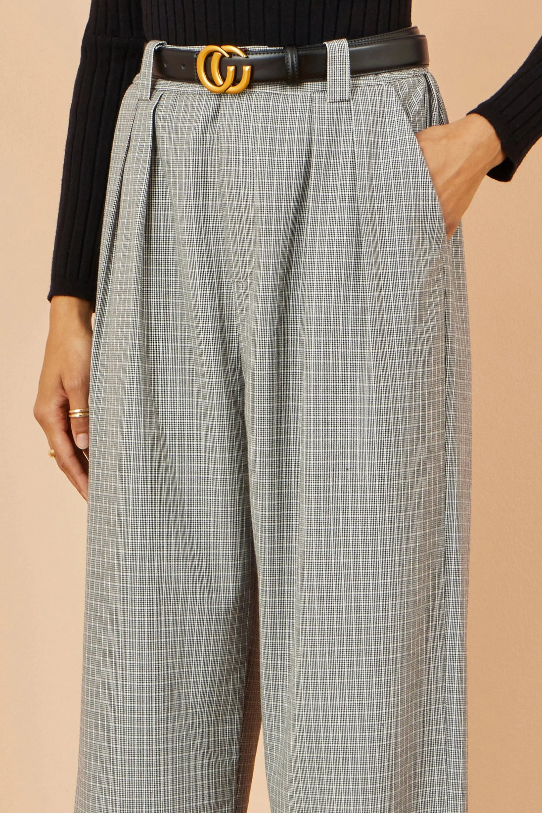 Yumi Grey Check Wide Leg Trousers Yumi