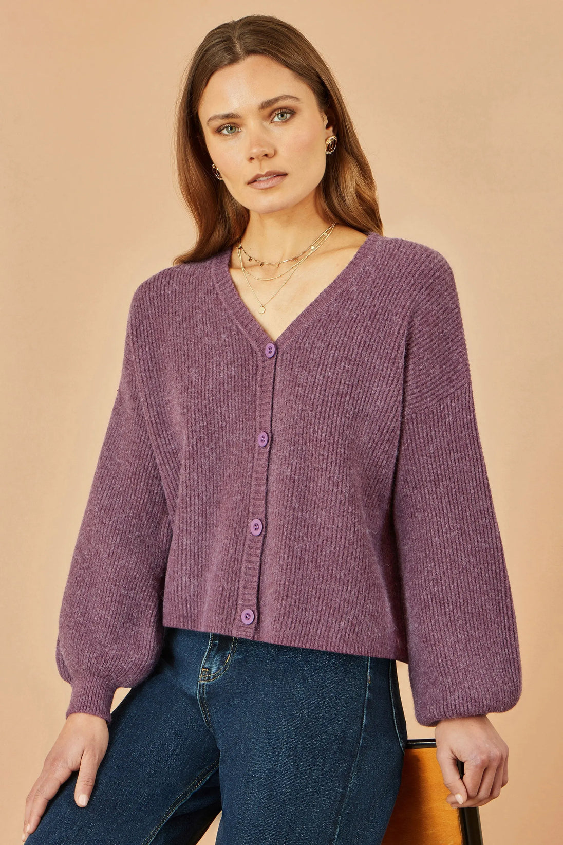 Yumi Purple Marl Knit Cardigan Yumi