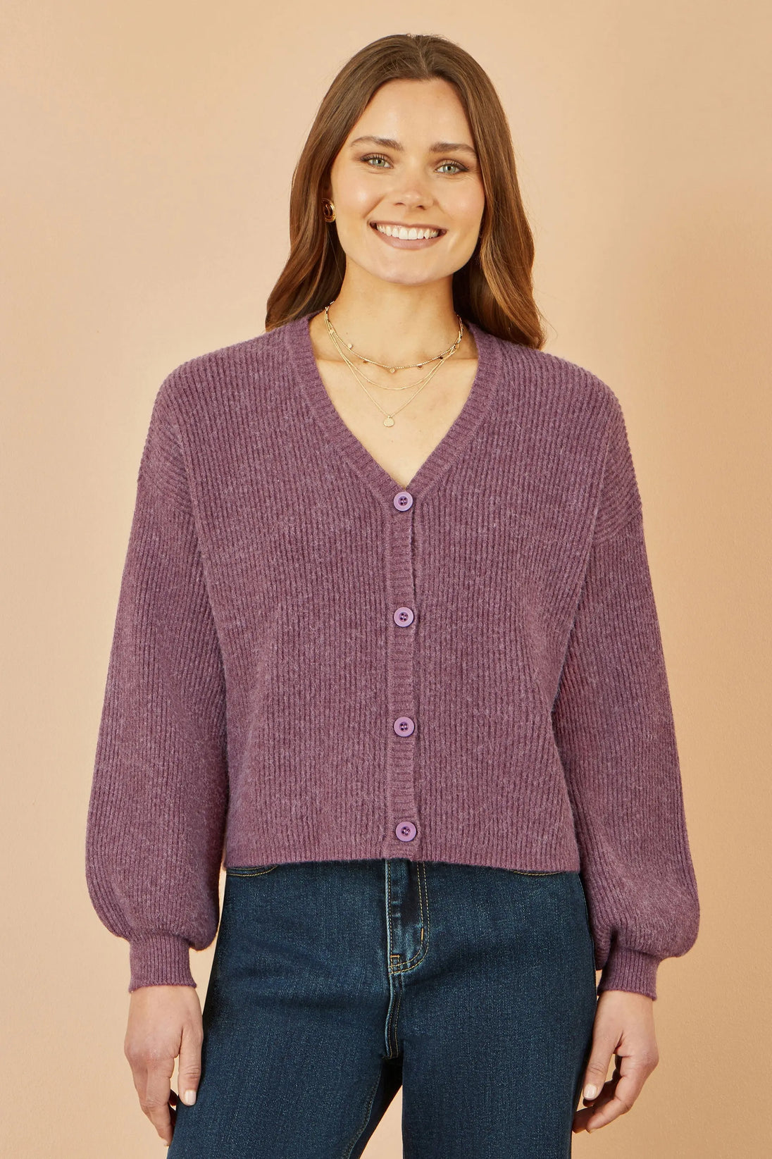 Yumi Purple Marl Knit Cardigan Yumi