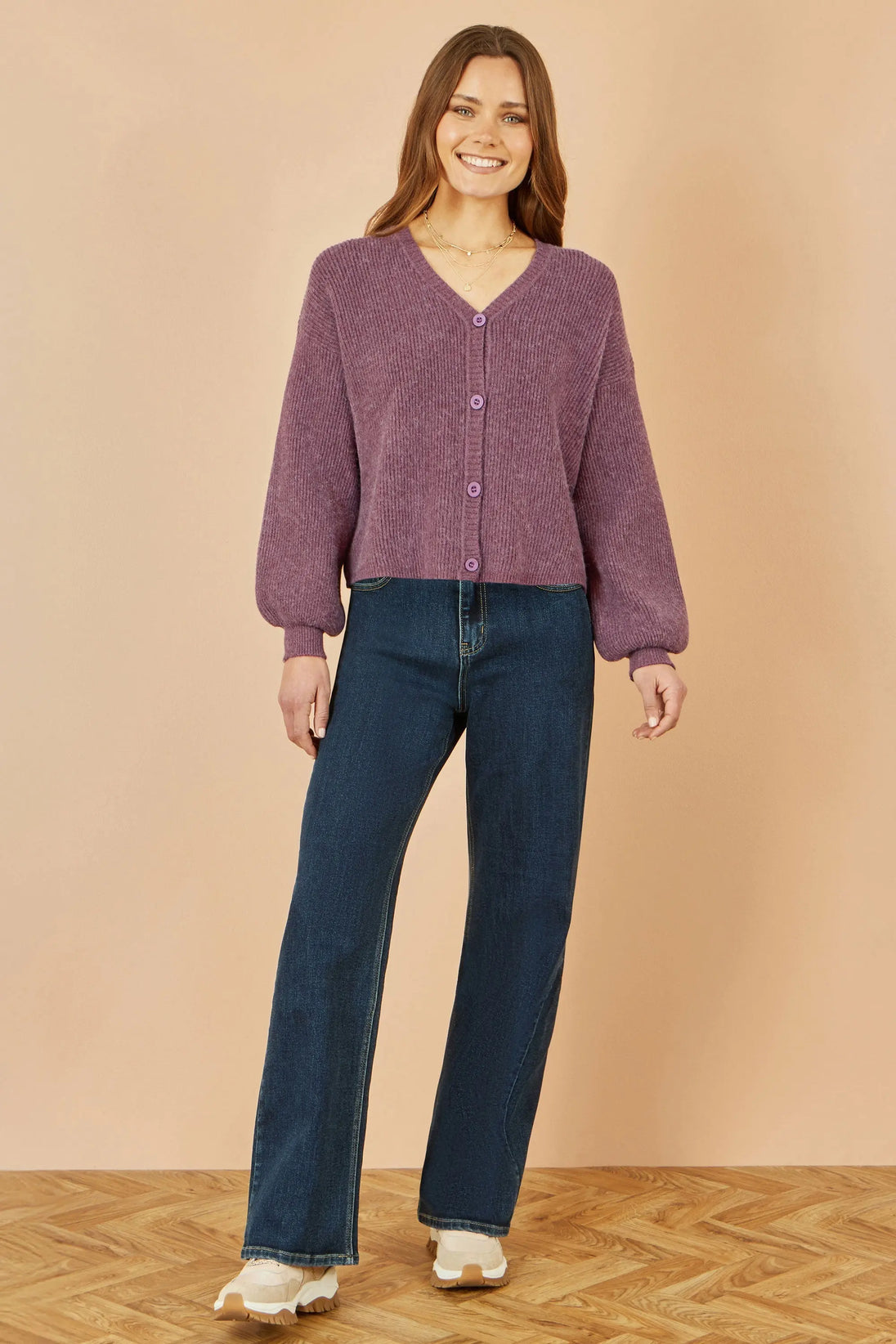 Yumi Purple Marl Knit Cardigan Yumi