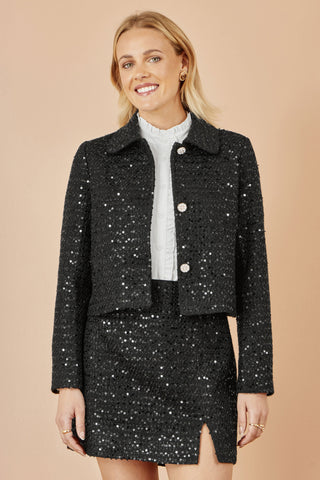 Yumi Black Boucle Sequin Mini Skirt Yumi