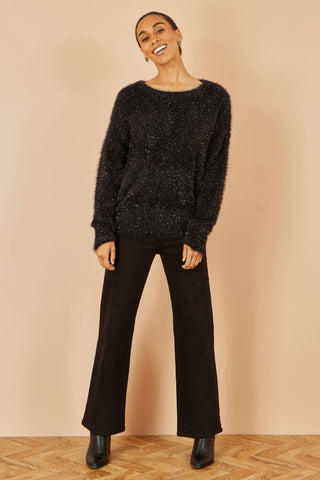 Black Metallic Fluffy Eyelash Relaxed Jumper - Ezeyor