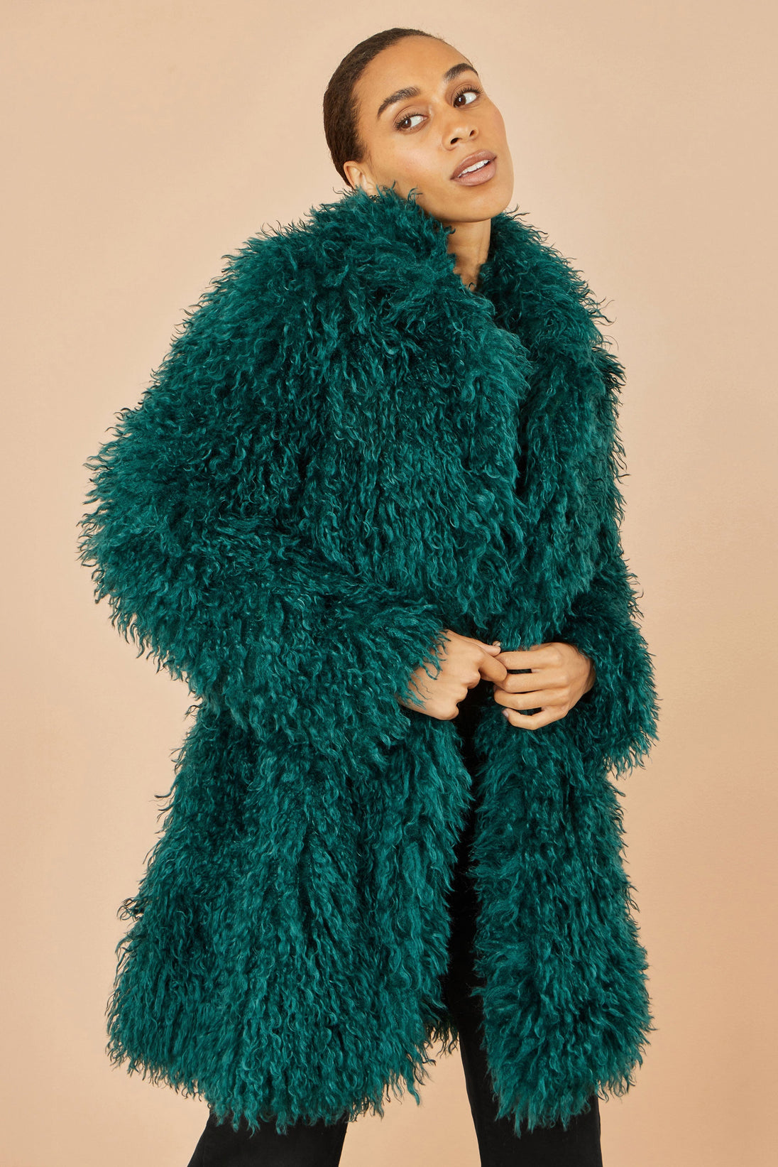 Teal Luxe Long Hair Fur Coat - Ezeyor