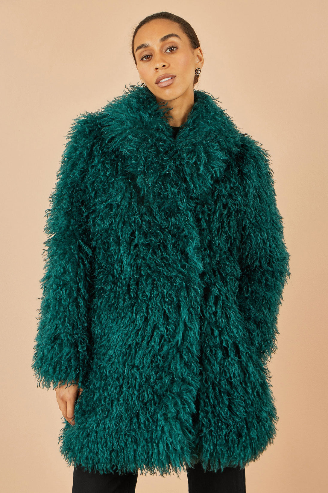 Teal Luxe Long Hair Fur Coat - Ezeyor