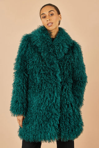 Teal Luxe Long Hair Fur Coat - Ezeyor