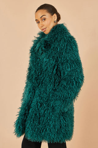 Teal Luxe Long Hair Fur Coat - Ezeyor
