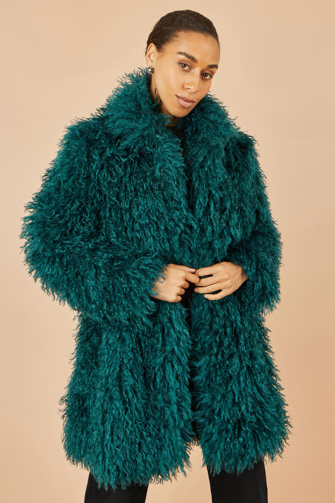 Teal Luxe Long Hair Fur Coat - Ezeyor